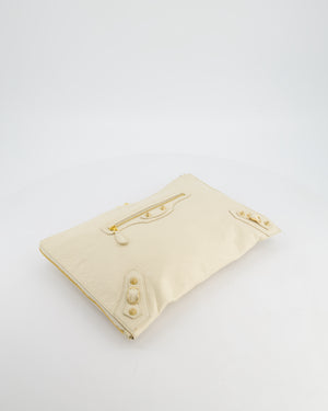 Balenciaga Cream Motocross Metallic Edge Clutch with Gold Hardware