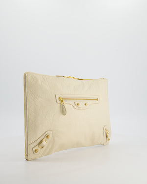 Balenciaga Cream Motocross Metallic Edge Clutch with Gold Hardware