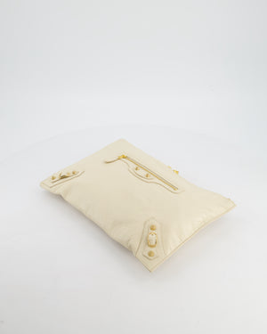 Balenciaga Cream Motocross Metallic Edge Clutch with Gold Hardware