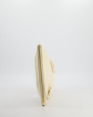 Balenciaga Cream Motocross Metallic Edge Clutch with Gold Hardware