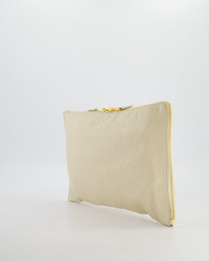 Balenciaga Cream Motocross Metallic Edge Clutch with Gold Hardware