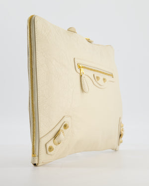 Balenciaga Cream Motocross Metallic Edge Clutch with Gold Hardware