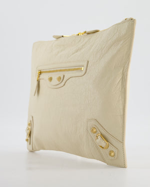 Balenciaga Cream Motocross Metallic Edge Clutch with Gold Hardware