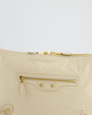 Balenciaga Cream Motocross Metallic Edge Clutch with Gold Hardware