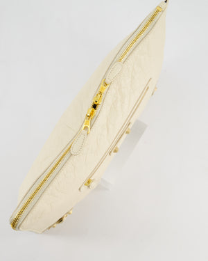 Balenciaga Cream Motocross Metallic Edge Clutch with Gold Hardware