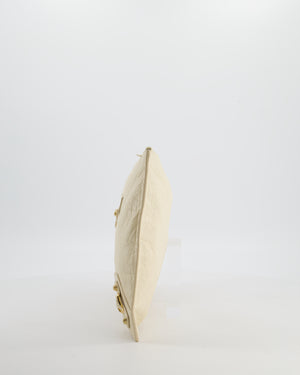 Balenciaga Cream Motocross Metallic Edge Clutch with Gold Hardware