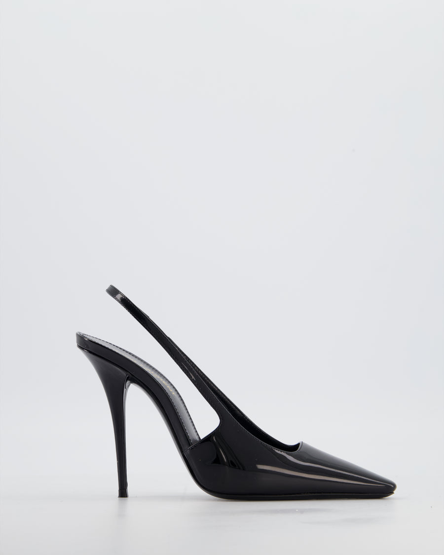 Saint Laurent Black Patent Leather Dune Slingback Pumps EU 36