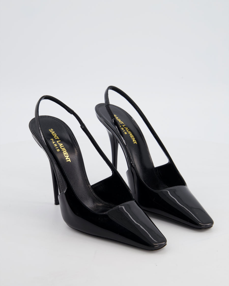 Saint Laurent Black Patent Leather Dune Slingback Pumps EU 36