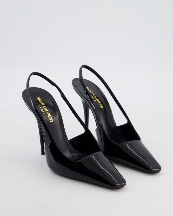 Saint Laurent Black Patent Leather Dune Slingback Pumps EU 36