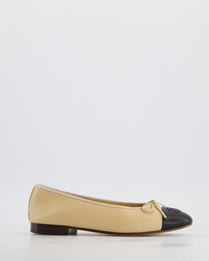 Chanel Beige Ballerina Flats with Black CC Logo Toe Cap Size EU 35.5C