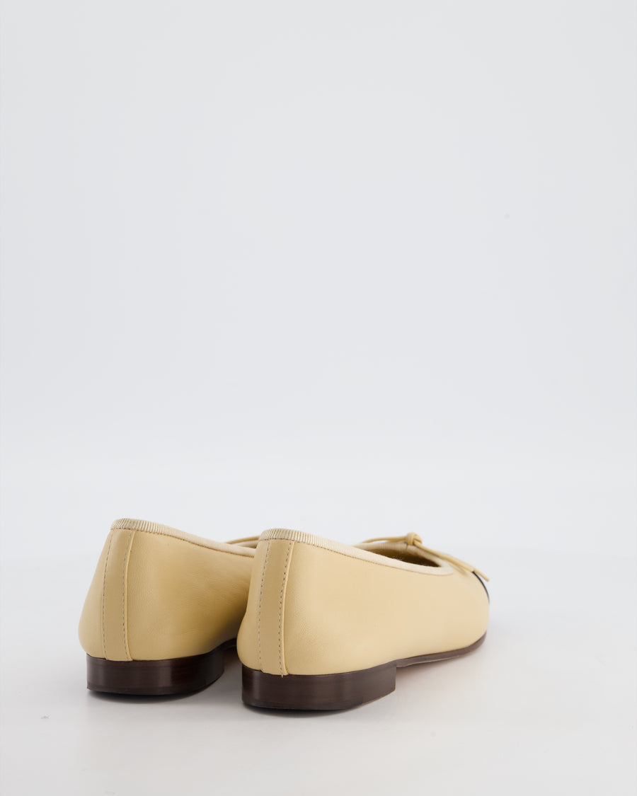 Chanel Beige Ballerina Flats with Black CC Logo Toe Cap Size EU 35.5C