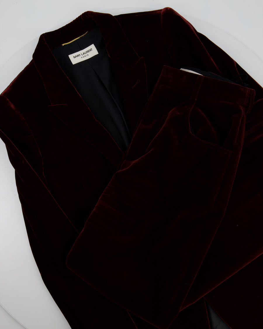Saint Laurent Burgundy Velvet Blazer and Tailored Trouser Set Size FR 34 (UK 6)