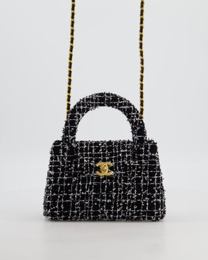 *HOT & RARE* Chanel Black & White Tweed and Sequin Small Kelly Bag with Brushed Antique Gold Hardware