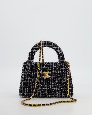 *HOT & RARE* Chanel Black & White Tweed and Sequin Small Kelly Bag with Brushed Antique Gold Hardware