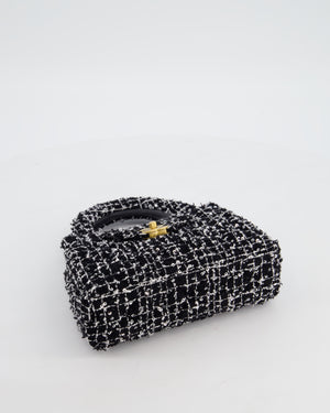 *HOT & RARE* Chanel Black & White Tweed and Sequin Small Kelly Bag with Brushed Antique Gold Hardware