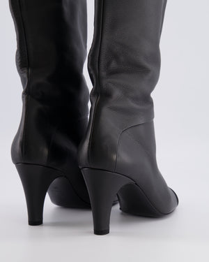 Chanel Black Leather Heeled Boots with Toe Cap Detail and CC Logo Size EU 39