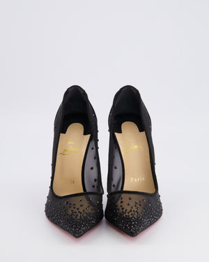 Christian Louboutin Black Mesh and Suede Crystal Embellished Follies Strass Heeled Pumps Size EU 39 RRP £1,095