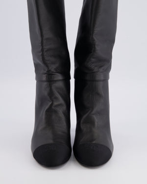Chanel Black Leather Heeled Boots with Toe Cap Detail and CC Logo Size EU 39