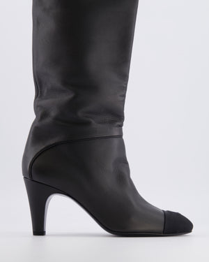 Chanel Black Leather Heeled Boots with Toe Cap Detail and CC Logo Size EU 39