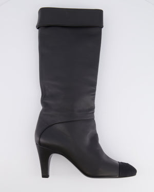 Chanel Black Leather Heeled Boots with Toe Cap Detail and CC Logo Size EU 39