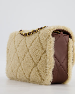 *SUPER RARE* Chanel 24K Medium Flap Bag in Dark Brown Lambskin Leather with Beige Shearling and Brushed Gold Hardware