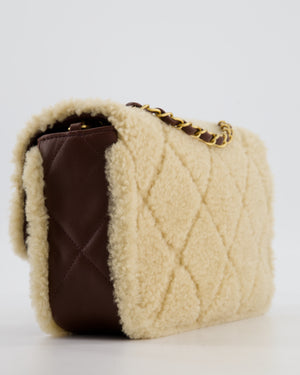 *SUPER RARE* Chanel 24K Medium Flap Bag in Dark Brown Lambskin Leather with Beige Shearling and Brushed Gold Hardware