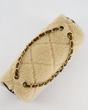*SUPER RARE* Chanel 24K Medium Flap Bag in Dark Brown Lambskin Leather with Beige Shearling and Brushed Gold Hardware