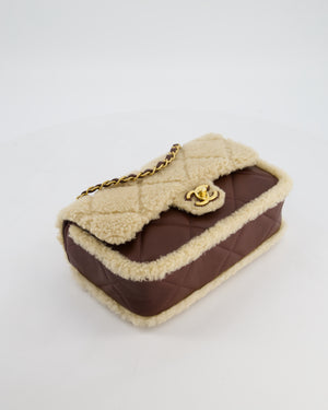 *SUPER RARE* Chanel 24K Medium Flap Bag in Dark Brown Lambskin Leather with Beige Shearling and Brushed Gold Hardware