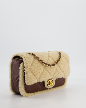 *SUPER RARE* Chanel 24K Medium Flap Bag in Dark Brown Lambskin Leather with Beige Shearling and Brushed Gold Hardware