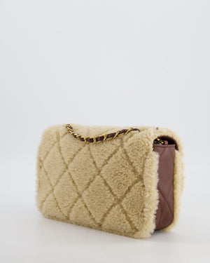 *SUPER RARE* Chanel 24K Medium Flap Bag in Dark Brown Lambskin Leather with Beige Shearling and Brushed Gold Hardware