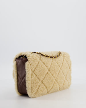 *SUPER RARE* Chanel 24K Medium Flap Bag in Dark Brown Lambskin Leather with Beige Shearling and Brushed Gold Hardware