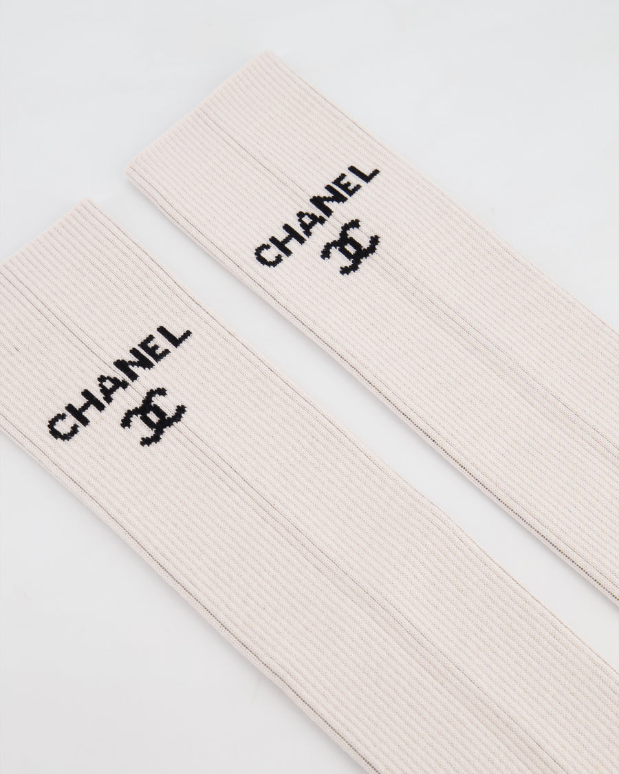 Chanel Light Pink Knit Leg Warmers with Black Logo