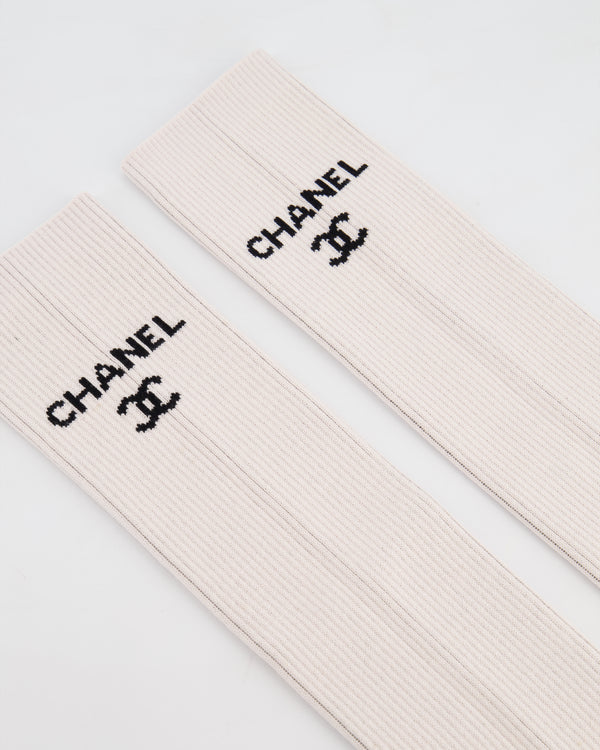 Chanel Light Pink Knit Leg Warmers with Black Logo