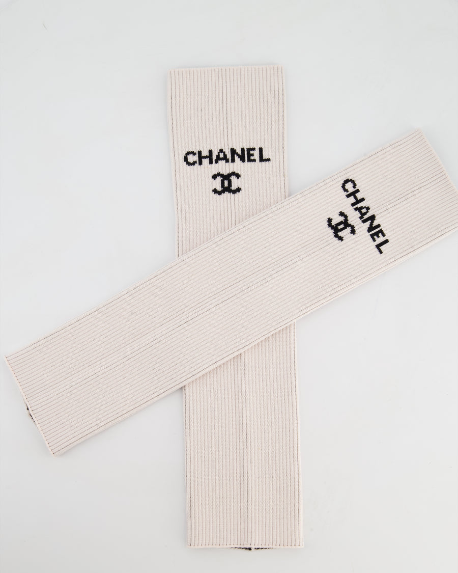 Chanel Light Pink Knit Leg Warmers with Black Logo