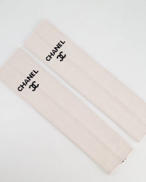 Chanel Light Pink Knit Leg Warmers with Black Logo