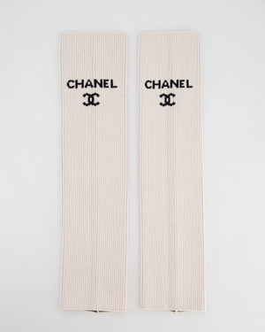 Chanel Light Pink Knit Leg Warmers with Black Logo