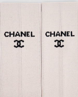 Chanel Light Pink Knit Leg Warmers with Black Logo