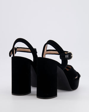 Miu Miu Black Velours Platform Heeled Sandals with Crossover Strap Detail Size EU 38.5