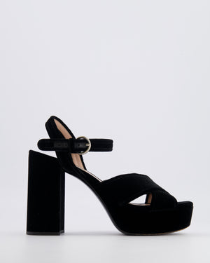 Miu Miu Black Velours Platform Heeled Sandals with Crossover Strap Detail Size EU 38.5