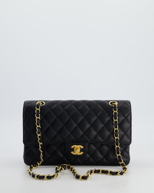 Chanel Black Medium Classic Double Flap Bag in Caviar Leather with Gold Hardware
