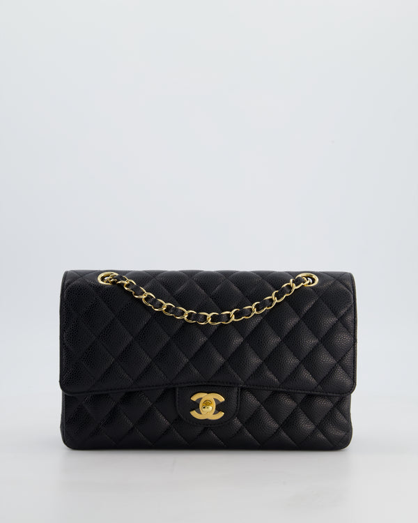 Chanel Black Medium Classic Double Flap Bag in Caviar Leather with Gold Hardware