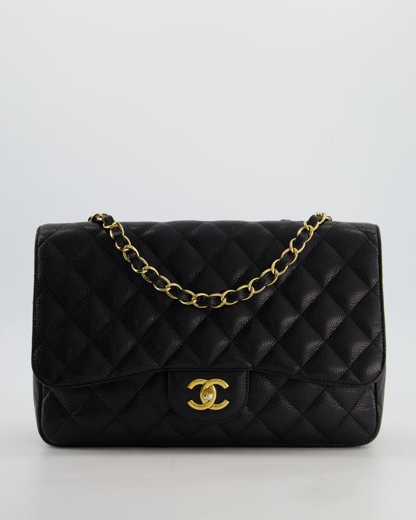 Chanel Black Jumbo Classic Single Flap Bag in Caviar Leather with Gold Hardware