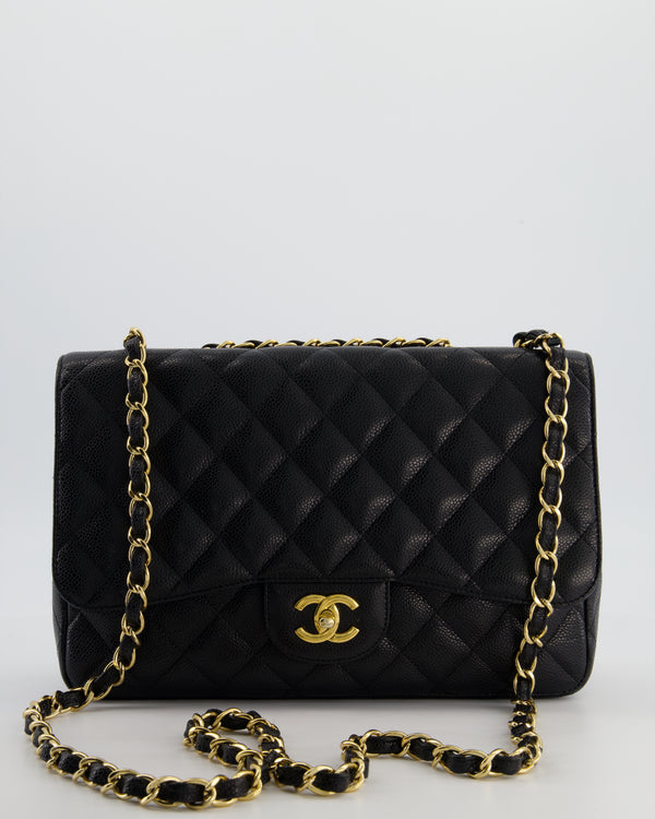 Chanel Black Jumbo Classic Single Flap Bag in Caviar Leather with Gold Hardware