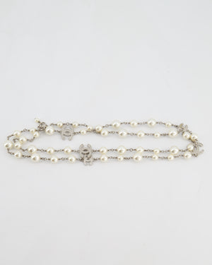 Chanel 18/A Silver Diamante CC Pearl Necklace
