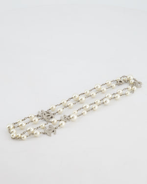 Chanel 18/A Silver Diamante CC Pearl Necklace