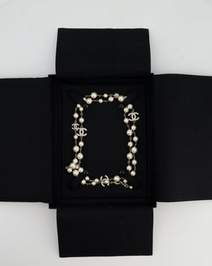 Chanel 18/A Silver Diamante CC Pearl Necklace
