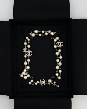 Chanel 18/A Silver Diamante CC Pearl Necklace