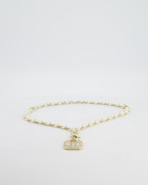 Chanel 21/A Métiers d’Art Champagne Gold Medallion CC Pearl Necklace