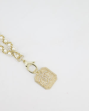 Chanel 21/A Métiers d’Art Champagne Gold Medallion CC Pearl Necklace