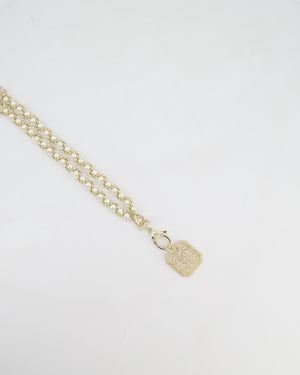 Chanel 21/A Métiers d’Art Champagne Gold Medallion CC Pearl Necklace
